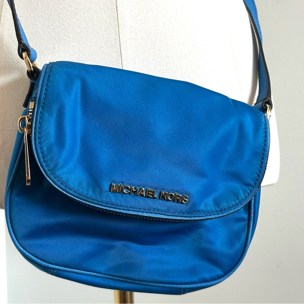Michael Kors Bedford Flap Crossbody Bag Cobalt Blue Gold Hardware Vibrant